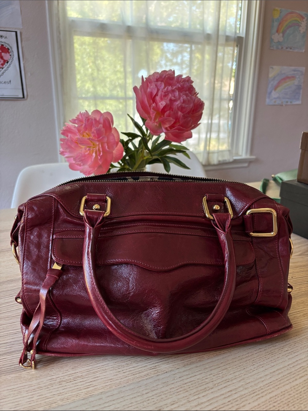 Rebecca Minkoff Burgundy Leather Satchel with Gold Hardware
